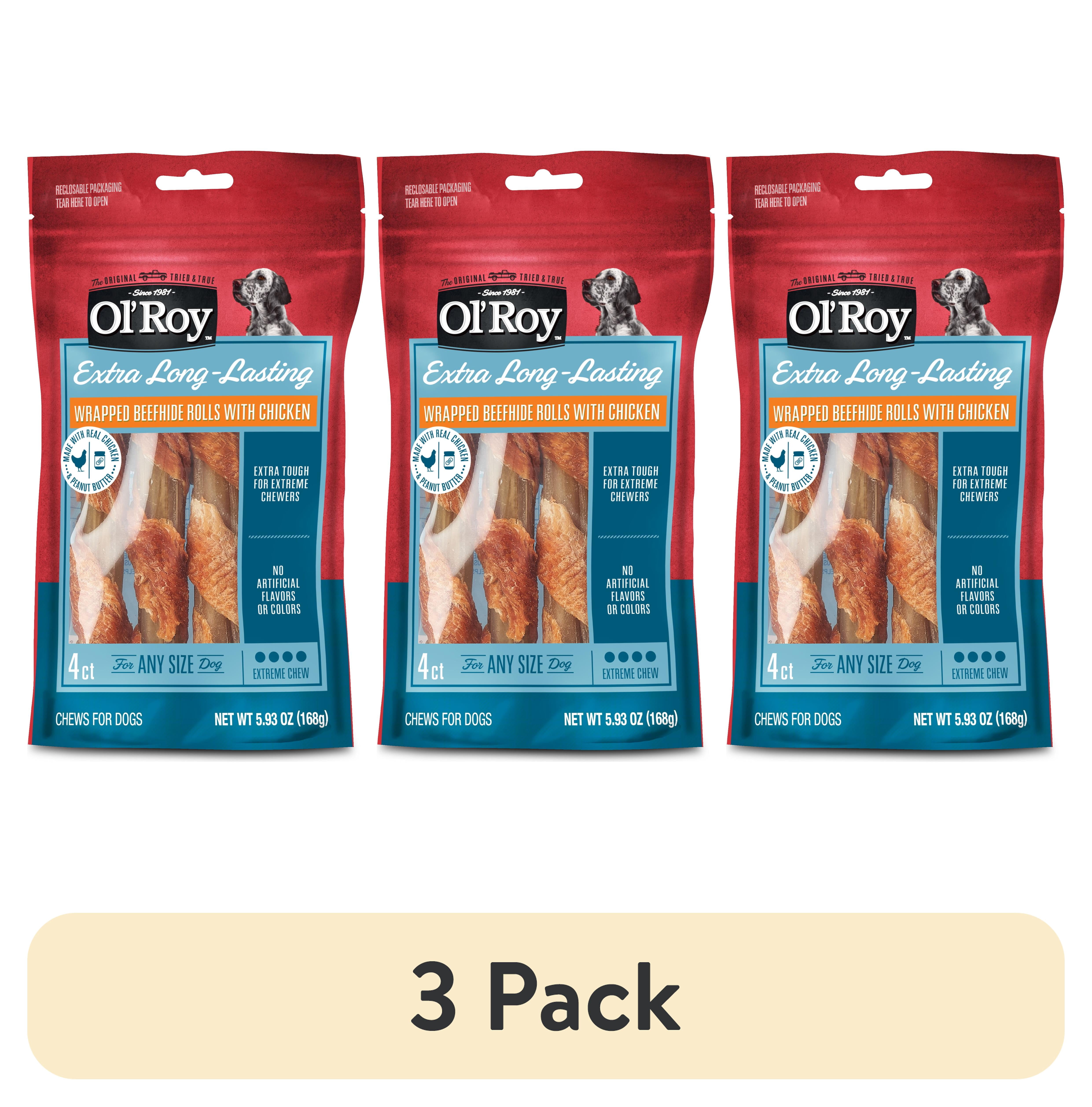 (3 pack) Ol' Roy Wrapped Rawhide Rolls with Chicken, Chews for Dogs, 5.93 oz, 4 Count