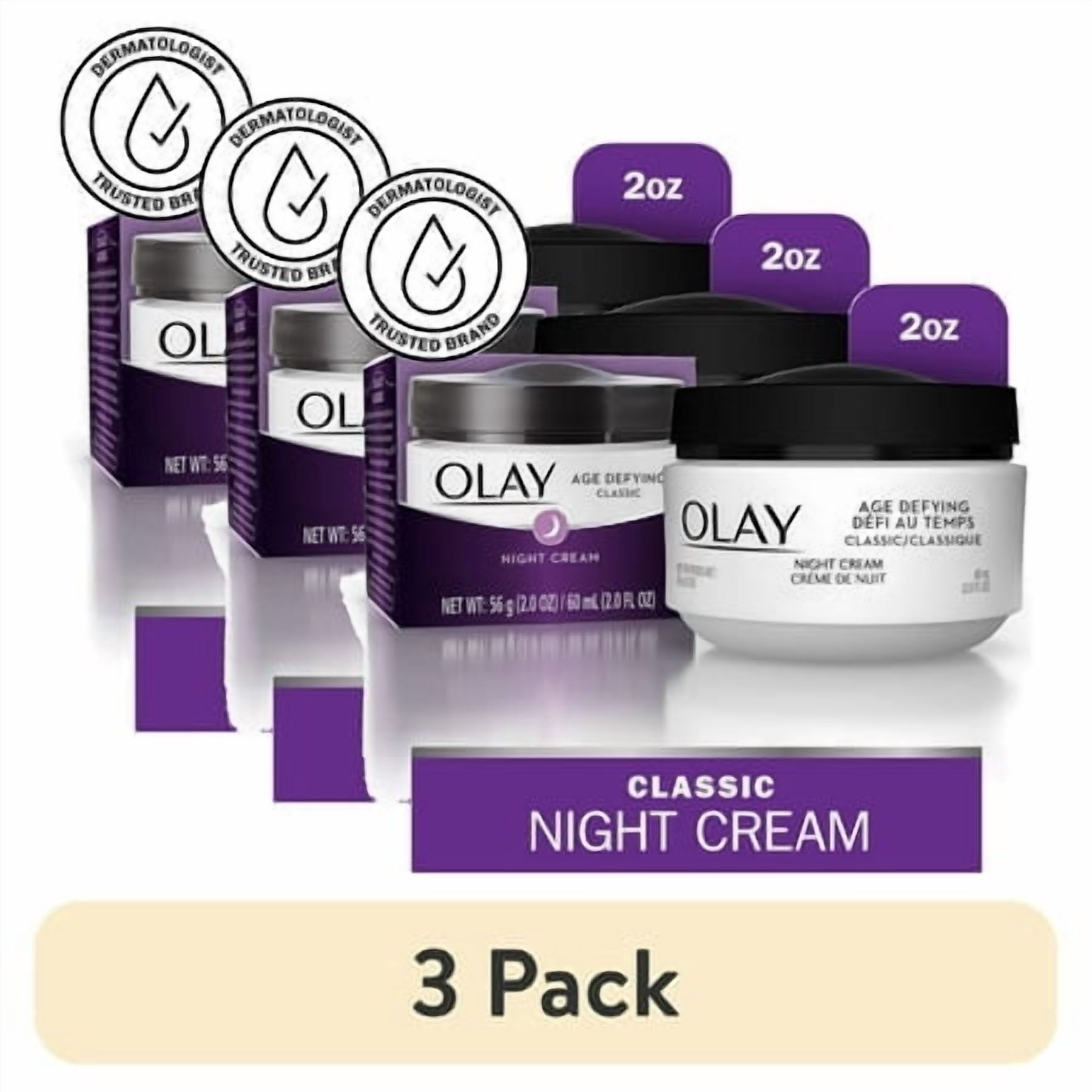 (3 pack) Olay Age Defying Anti-Wrinkle Night Cream, Fights Fine Lines & Wrinkles for Combination Skin, 2.0 oz