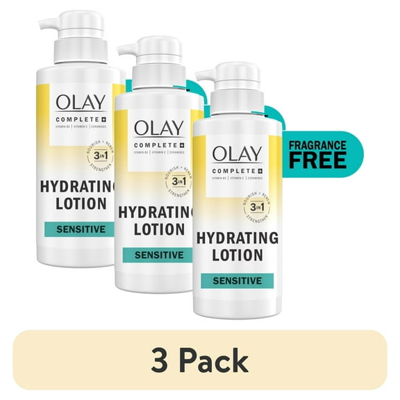 (3 pack) Olay Complete+ Hydrating Lotion Fragrance-Free, 10.1 fl oz, 3-in-1 Nourishing Face Moisturizer for All Skin Types with Vitamin B3, Vitamin E, and Ceramides