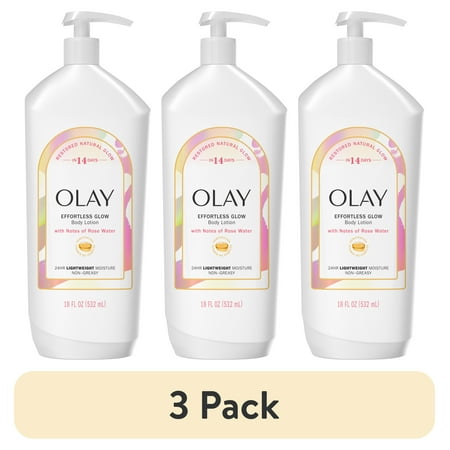 (3 pack) Olay Effortless Glow Hydrating Body Lotion with Notes of Rose Water, 18 fl oz