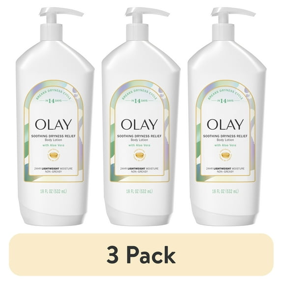 (3 pack) Olay Soothing Dryness Relief Hydrating Body Lotion with Aloe Vera, 18 fl oz