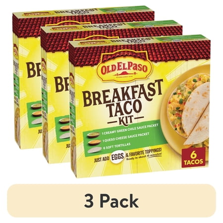 (3 pack) Old El Paso Breakfast Taco Kit with Sauces and Soft Tortillas, Makes 6 Tacos, 11.9 oz
