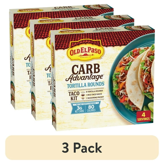 (3 pack) Old El Paso Carb Advantage Tortilla Rounds Taco Kit, Easy Meal Prep, 8 Count, 10.6 oz