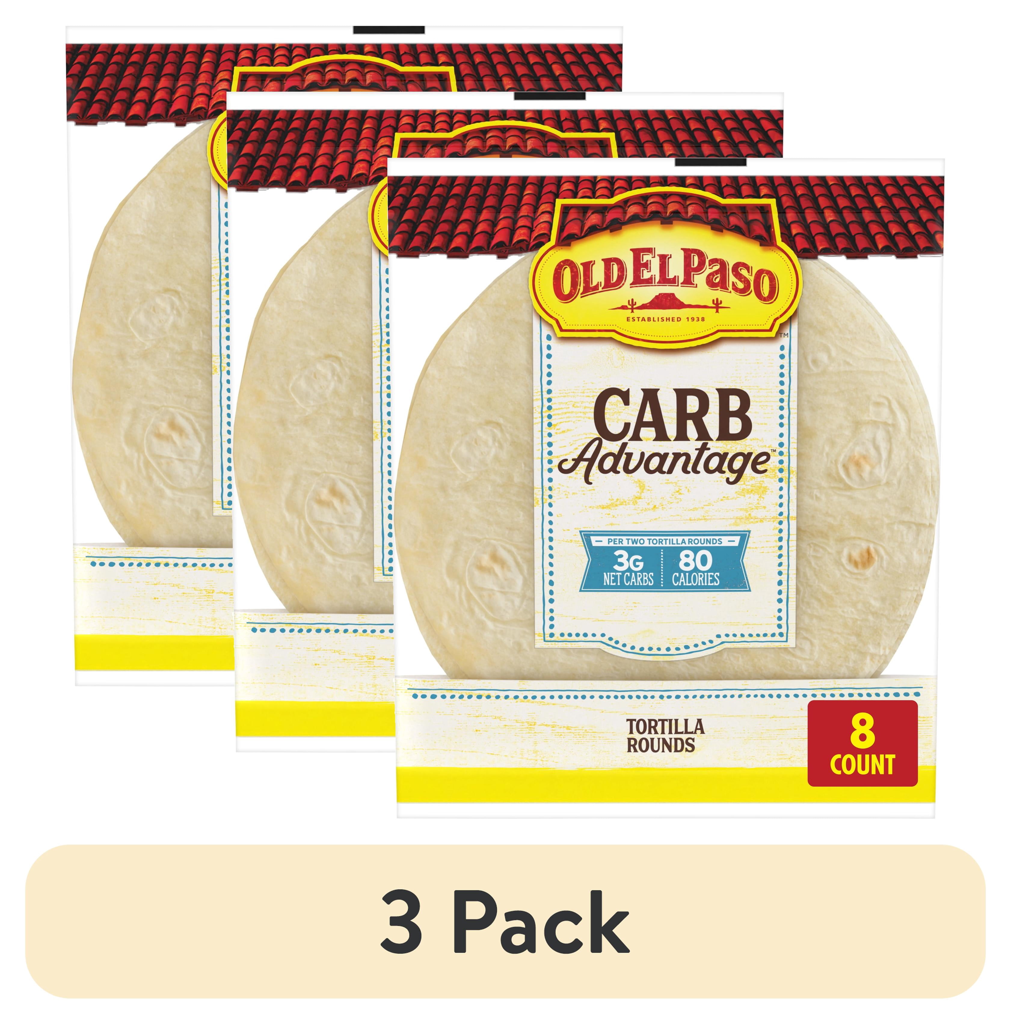 (3 pack) Old El Paso Carb Advantage Tortillas, 3g Net Carbs, High Fiber, 8 Count, 6.5 oz