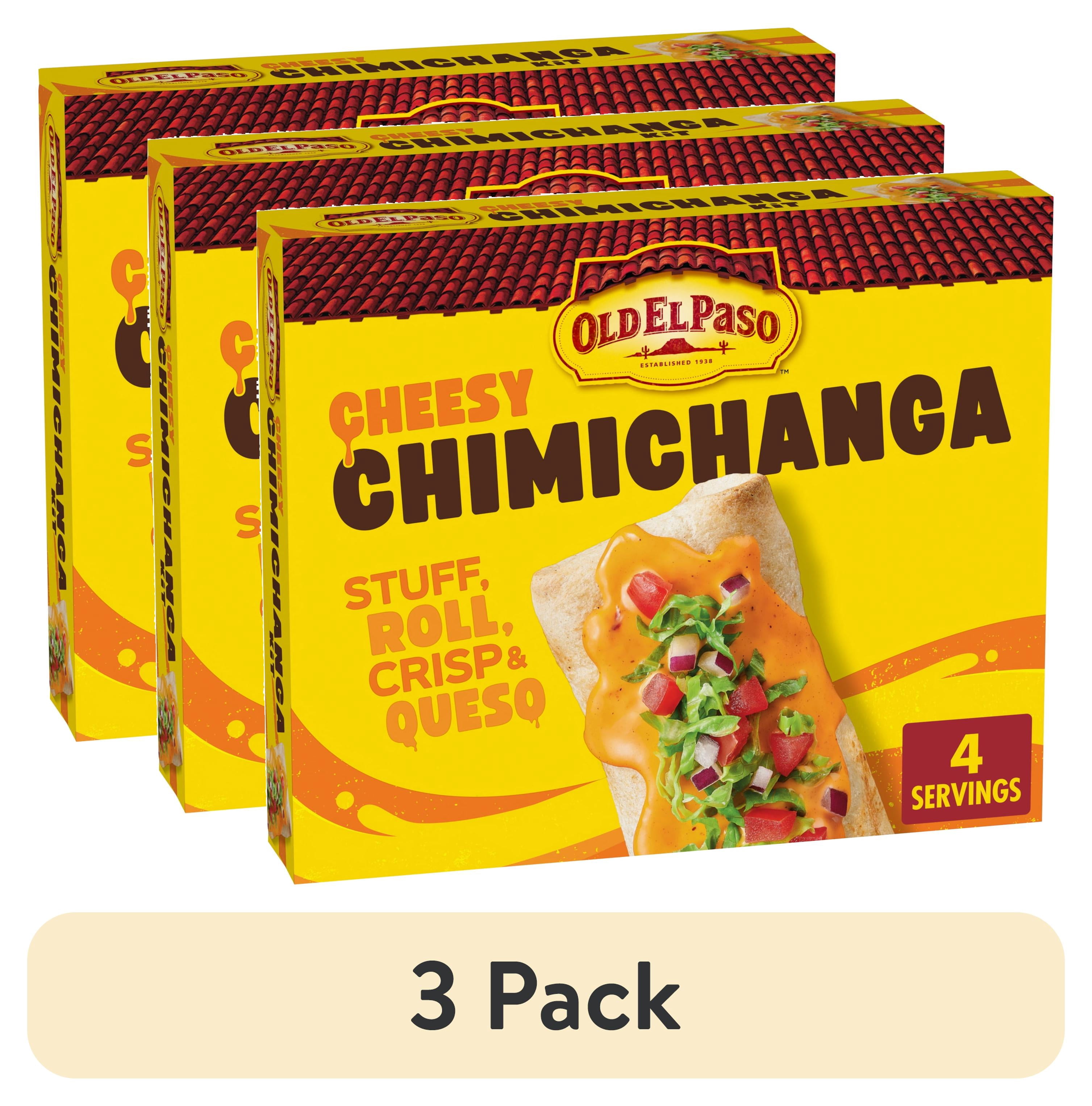 (3 pack) Old El Paso Cheesy Chimichanga Kit with Queso Sauce, Easy Meal Prep, 4 Ct, 8.28 oz