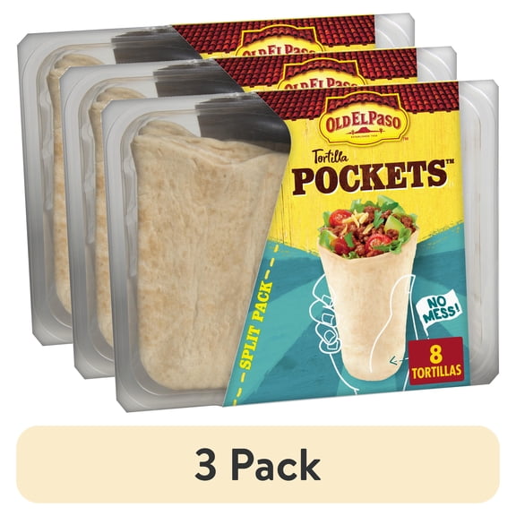 (3 pack) Old El Paso Flour Tortilla Pockets, Meal Prep, 8 Ct, 8.4 oz