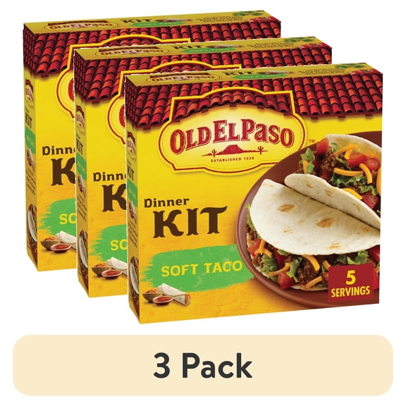 (3 pack) Old El Paso Soft Taco Dinner Kit, Easy Meal Prep, 10 Count, 12.5 oz