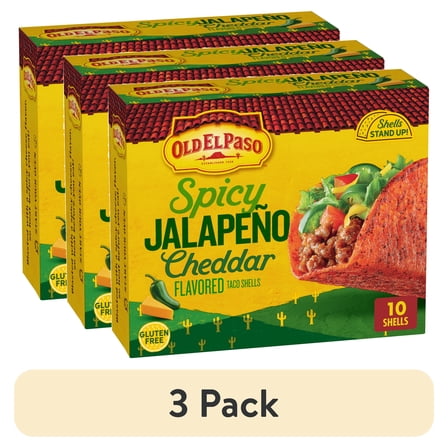 (3 pack) Old El Paso Spicy Jalapeno Cheddar Flavored Stand 'N Stuff Taco Shells, 10 Count, 5.4 oz