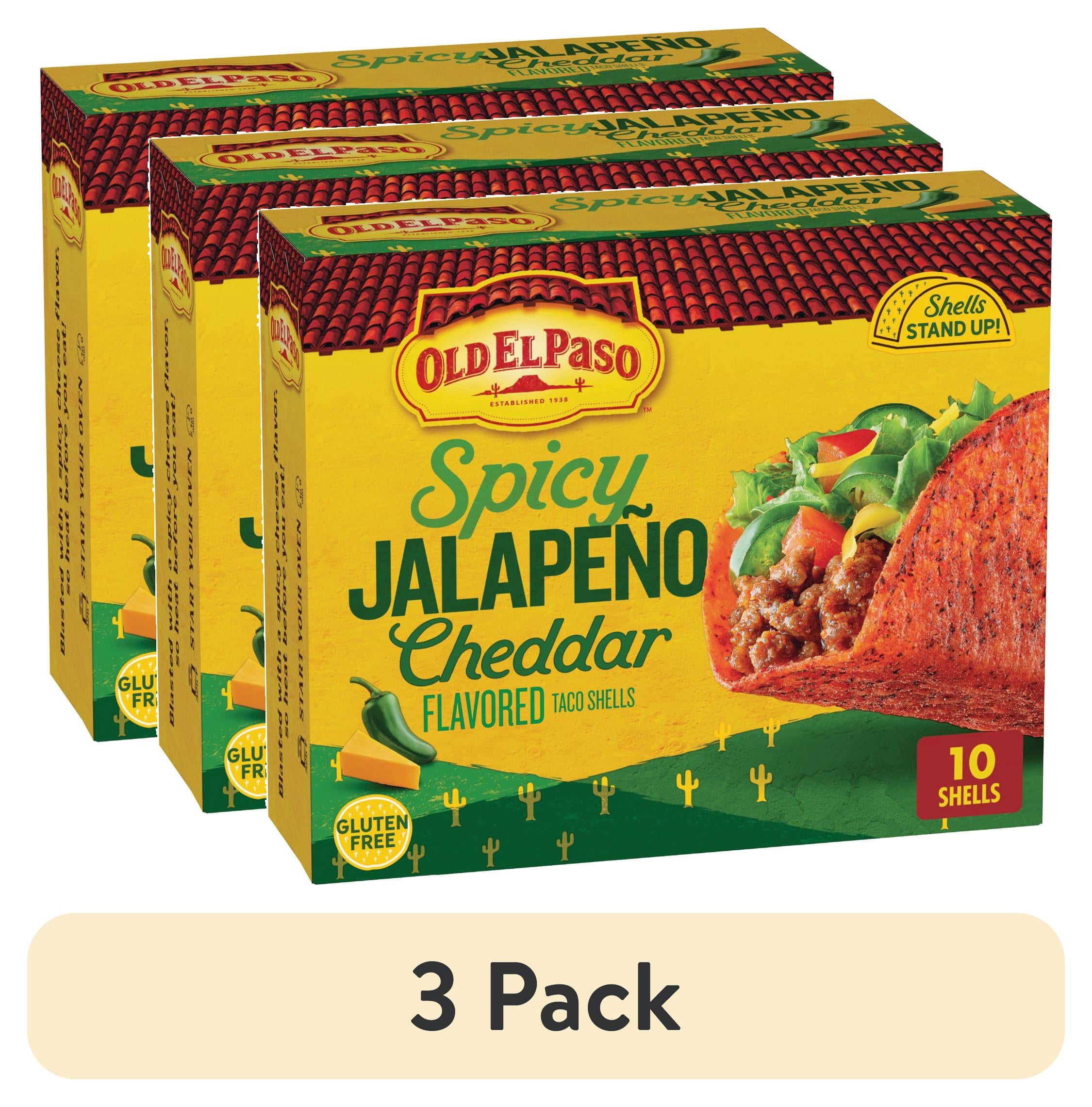 (3 pack) Old El Paso Spicy Jalapeno Cheddar Flavored Stand 'N Stuff Taco Shells, 10 Count, 5.4 oz