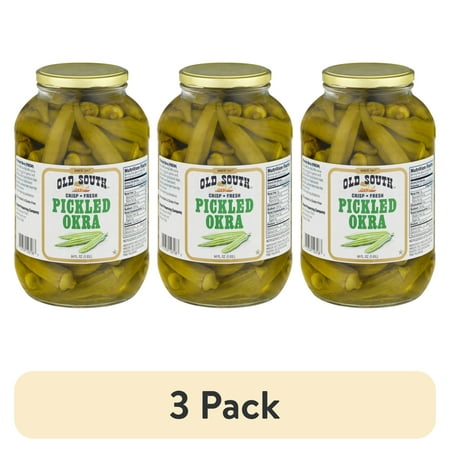 (3 pack) Old South Pickled Okra, Shelf Stable, 64 oz Jar