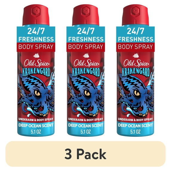 (3 pack) Old Spice Aluminum Free Body Spray for Men, Krakengard, 5.1 fl oz
