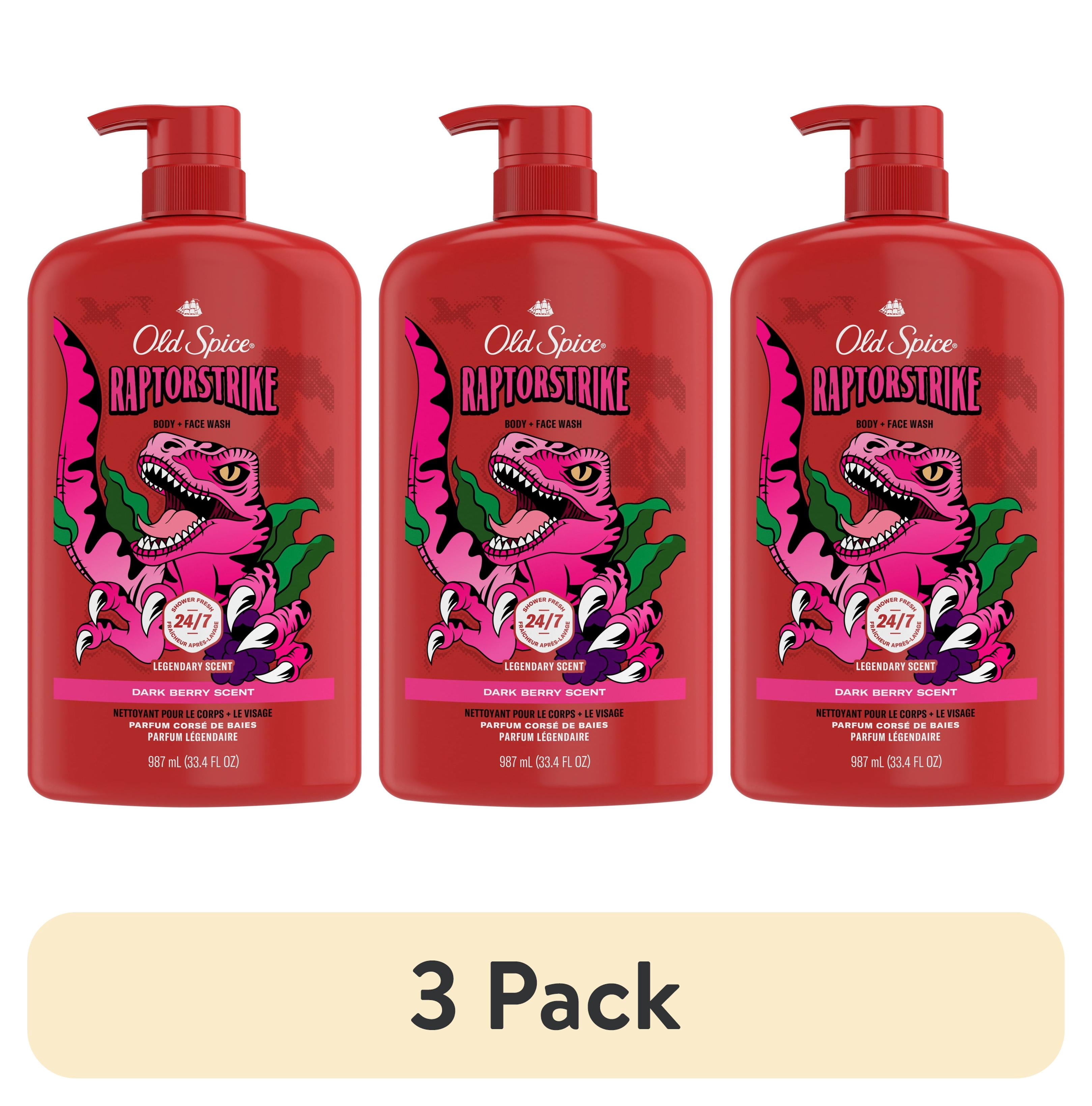 (3 pack) Old Spice Cleansing Body Wash for Men, 24/7 Shower Clean with Lasting Scent, 2 in 1 Face and Body Wash, Rich Lather, Raptorstrike, Dark Berry Scent, 33.4 fl oz