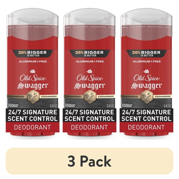 (3 pack) Old Spice Deodorant for Men, Aluminum Free, Invisible Solid Stick, Swagger, 3.8oz