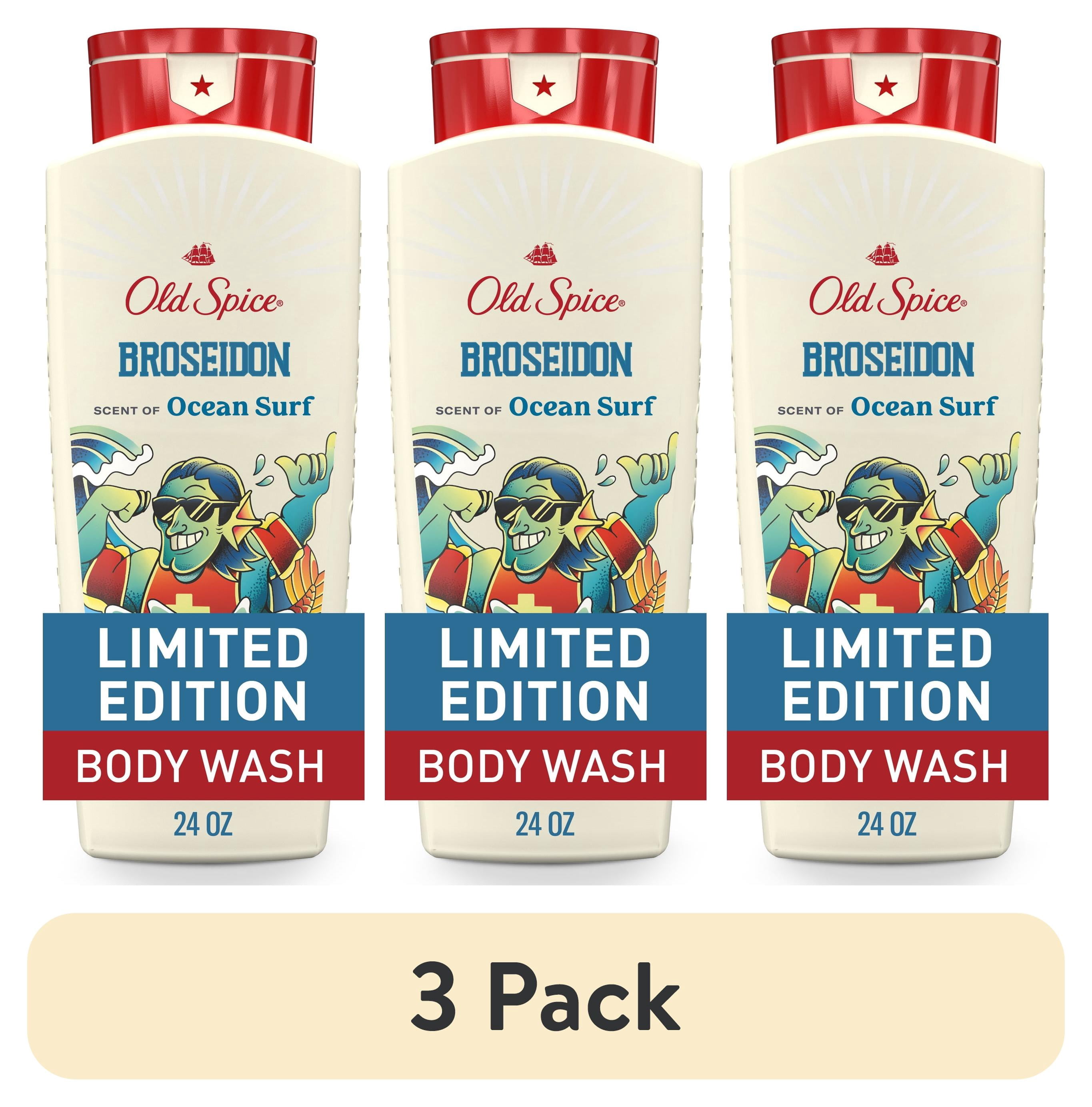 (3 pack) Old Spice Men's Body Wash, Broseidon, Scent of Ocean Surf, Long Lasting, Cleanse & Refresh 24 fl oz