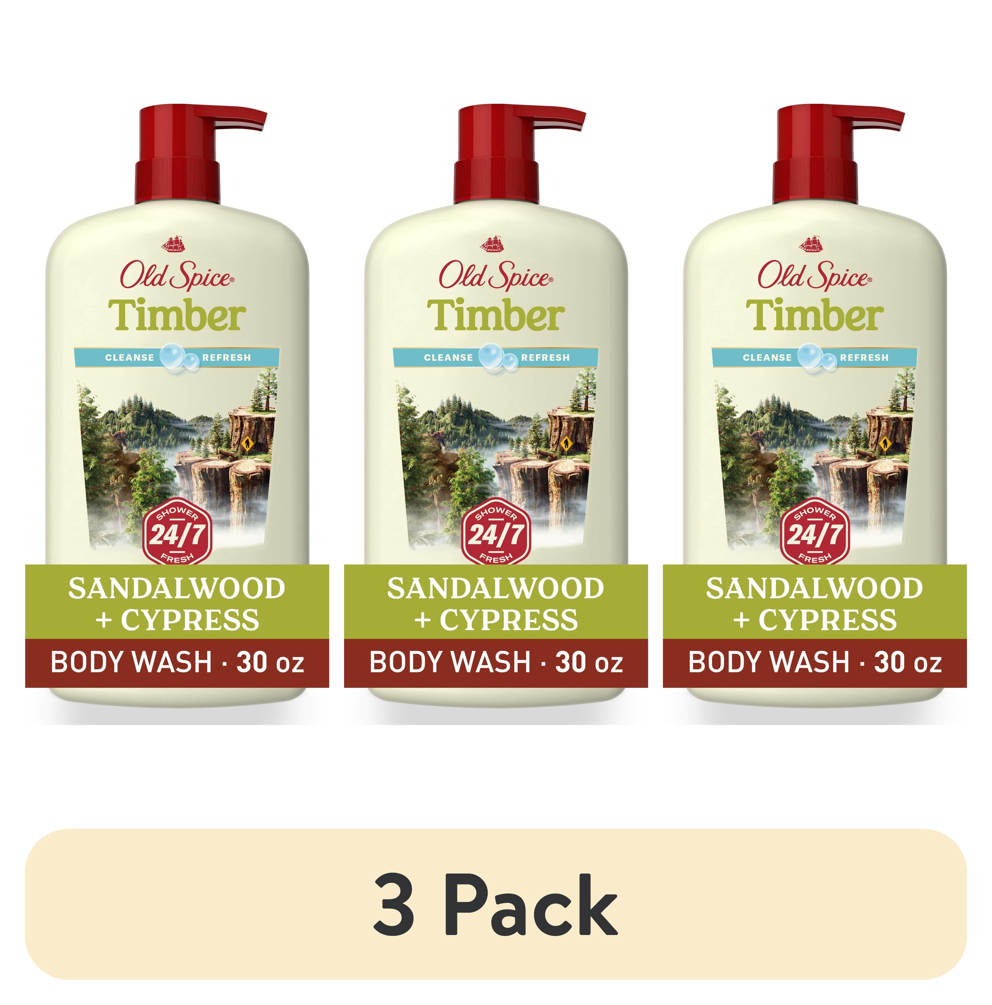 (3 pack) Old Spice Men's Body Wash Timber with Sandalwood, 24/7 Shower Fresh, 30 oz