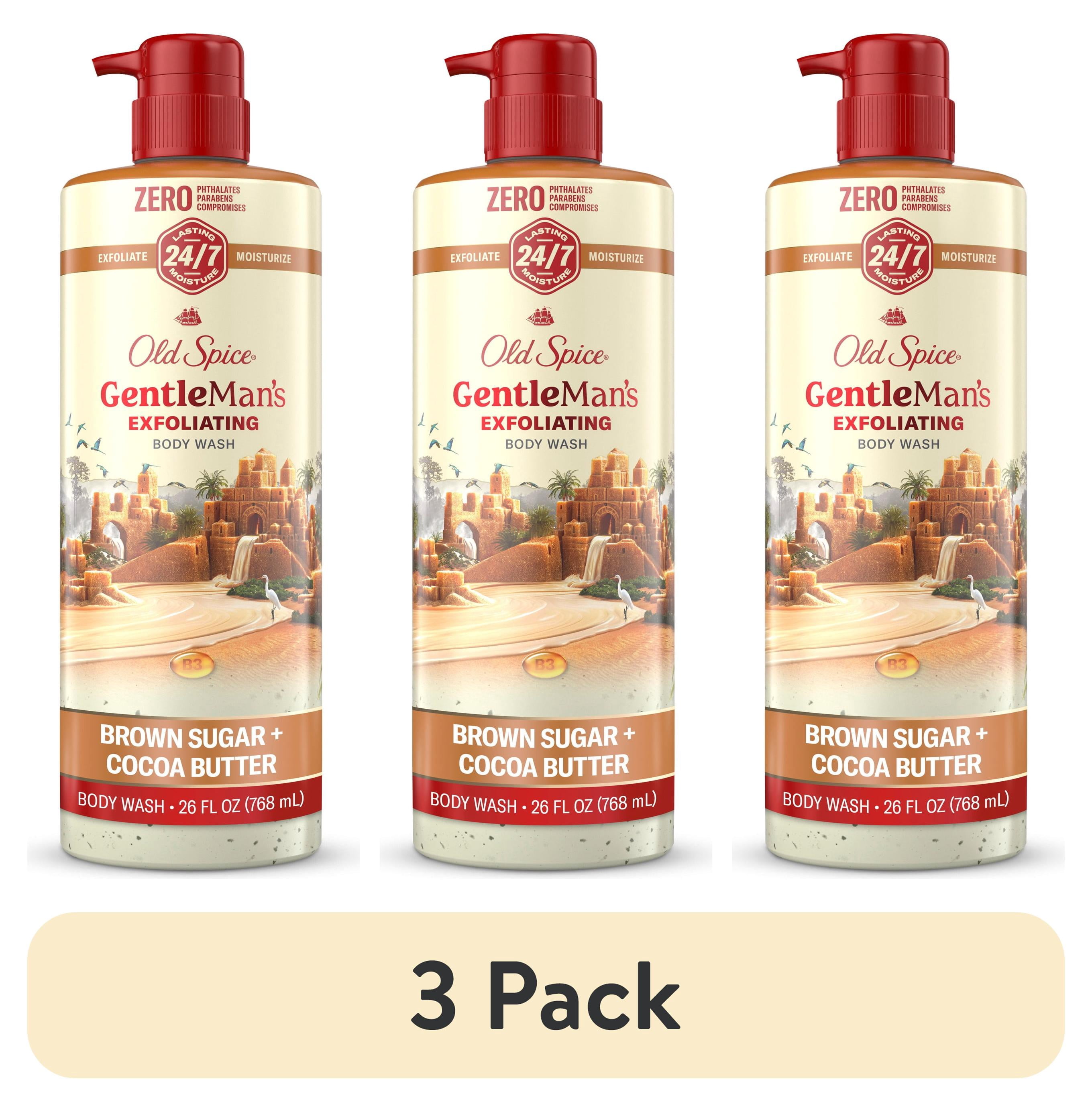 (3 pack) Old Spice Body Wash for Men, Exfoliation + Moisturization, Brown Sugar + Cocoa Butter, 26 fl oz