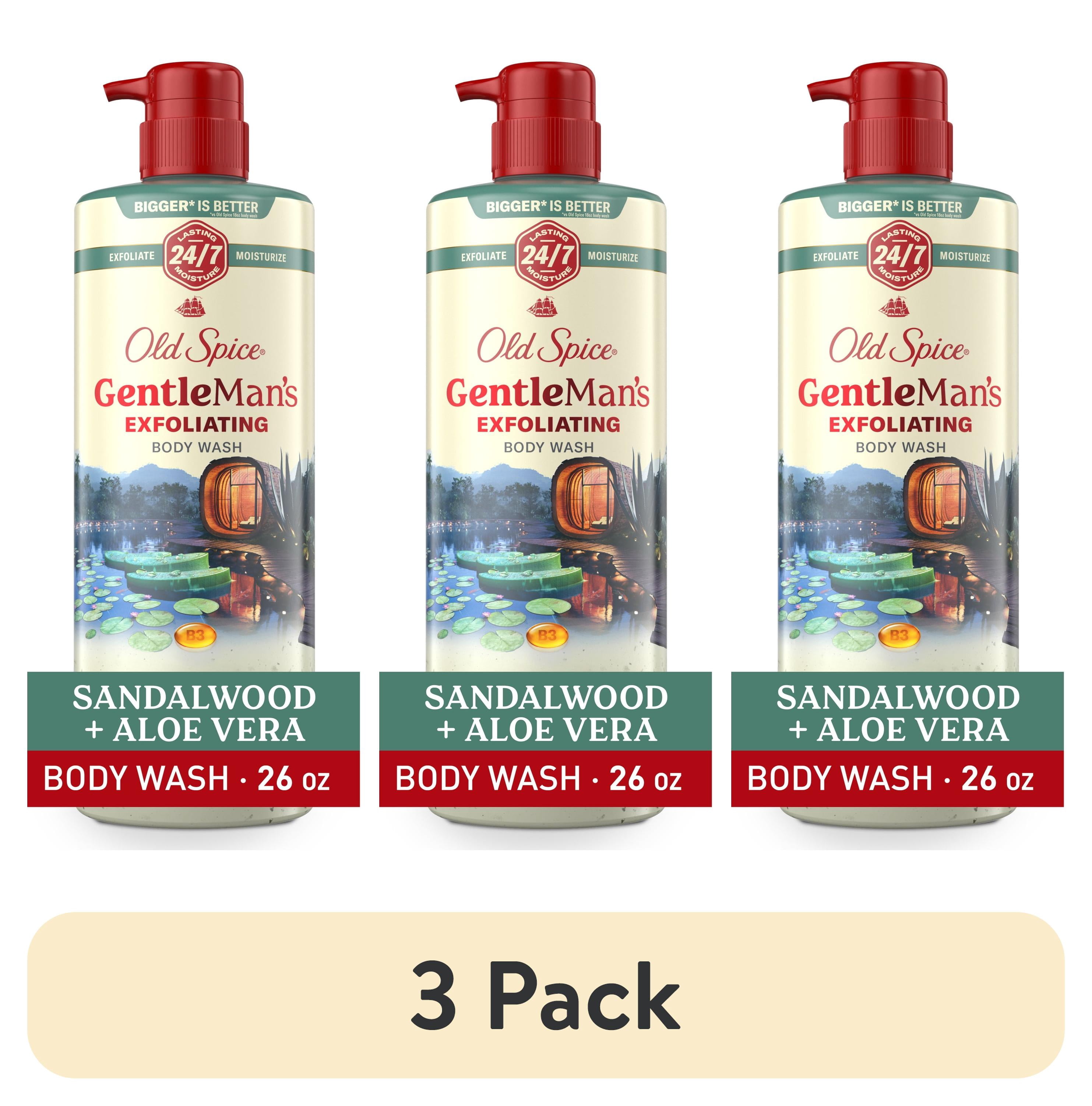 (3 pack) Old Spice Men's Body Wash for Men, Sandalwood and Aloe Vera, 24/7 Shower Fresh, 18 oz, Exfoliation + Moisturization, 26oz