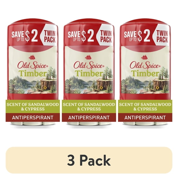 (3 pack) Old Spice Men's Deodorant, Antiperspirant Deodorant Stick, Timber with Sandalwood, 2.6 oz, 2 Pack