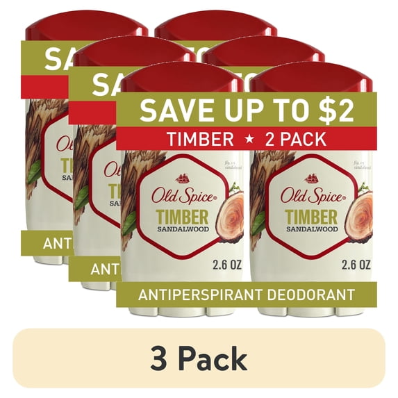 (3 pack) Old Spice Men's Deodorant, Antiperspirant Deodorant Stick, Timber with Sandalwood, 2.6 oz (2 Pack)