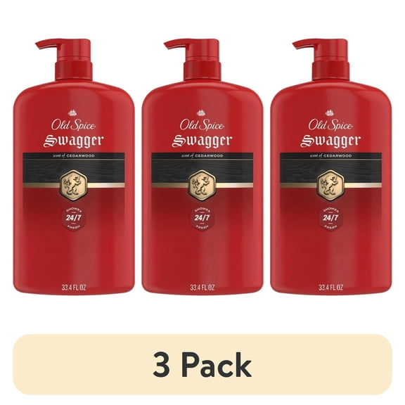 (3 pack) Old Spice Body Wash for Men, Red Collection Shower Fresh +Lasting Swagger Scent, 33.4 fl oz