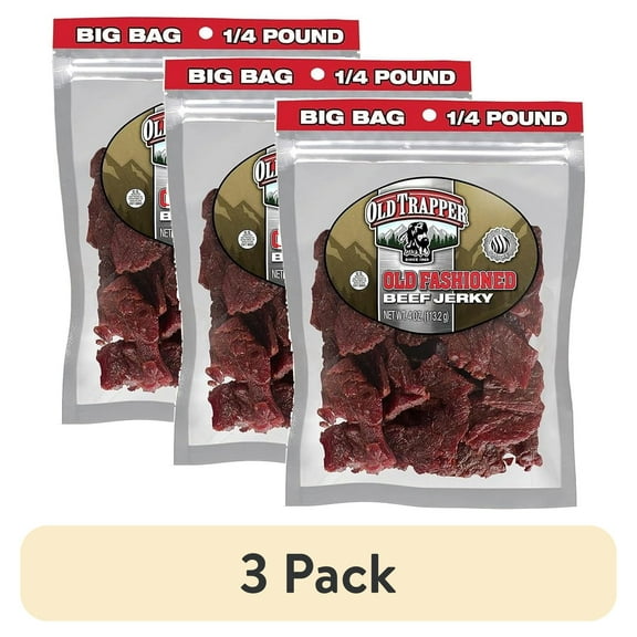 (3 pack) Old Trapper Beef Jerky, Old Fashioned Flavor, 4oz Resealable Package