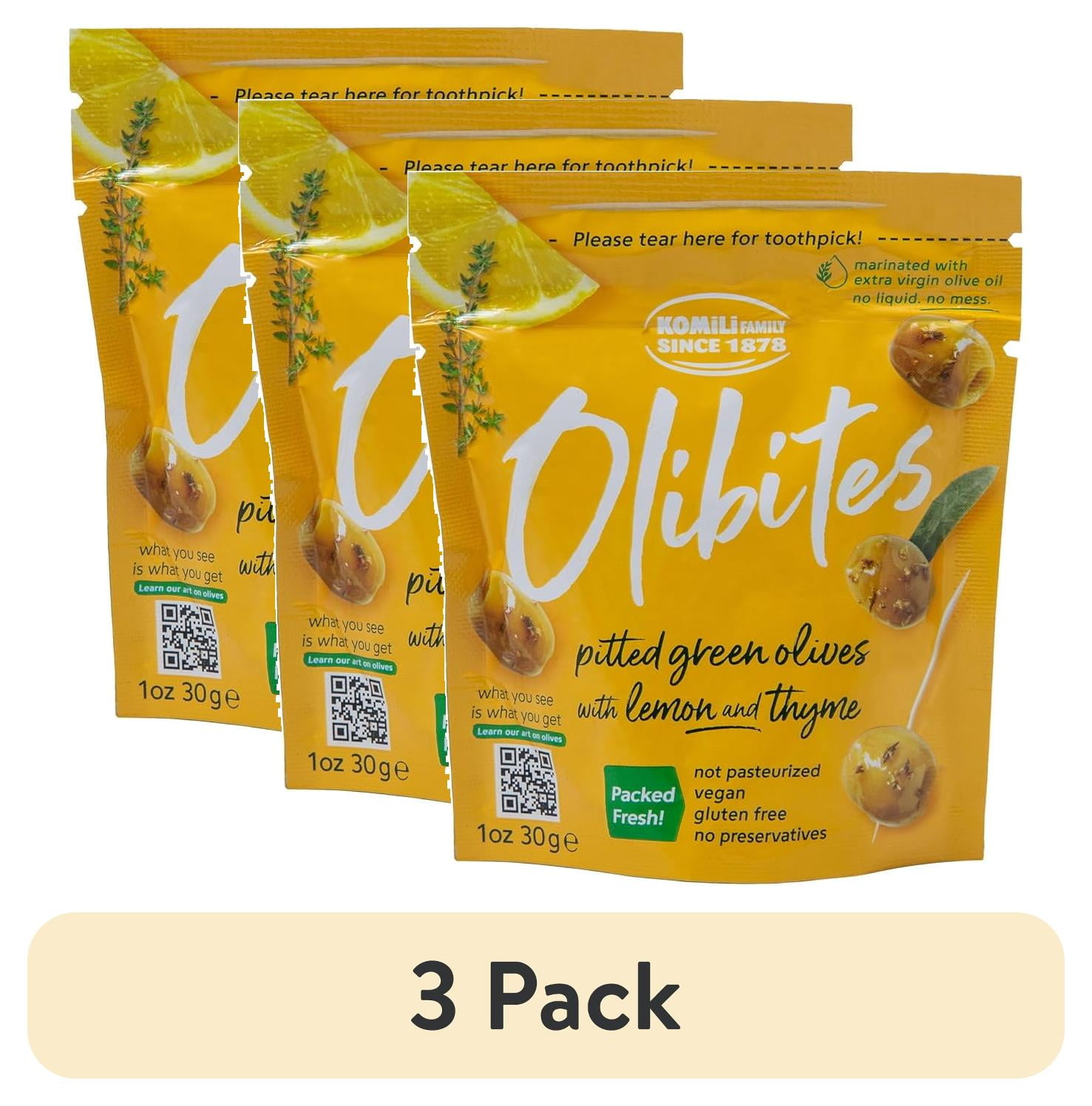 Olibites Pitted Green Olives With Lemon Thyme, 1 oz, Allergen-Free Olibites Pitted Green Olives With Lemon Thyme, 1 oz, Allergen-Free
