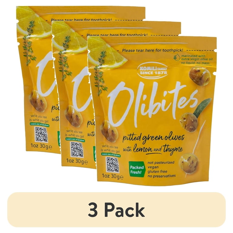 3 pack) Olibites Pitted Green Olives With Lemon Thyme, 1 oz 3 pack) Olibites Pitted Green Olives With Lemon Thyme, 1 oz