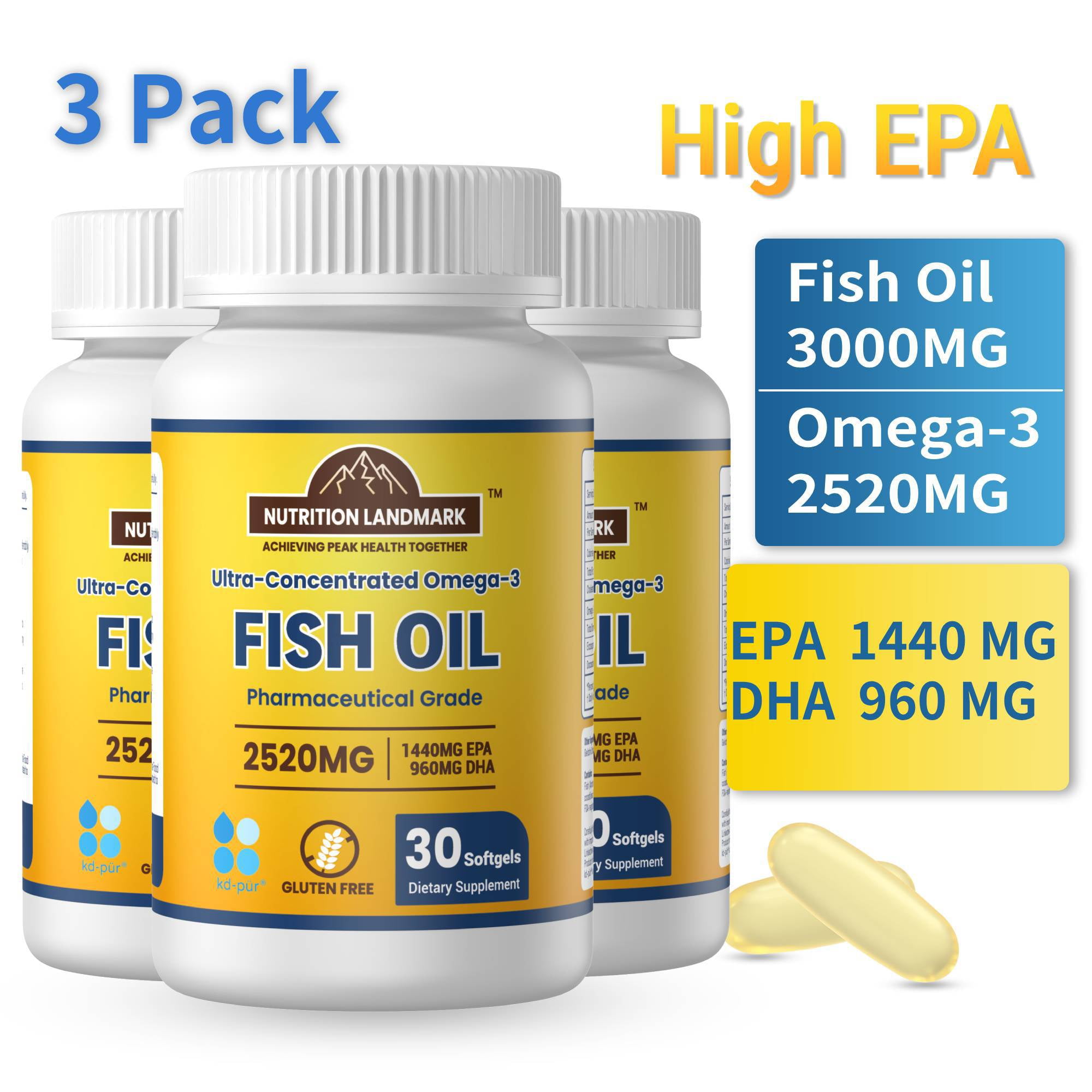 3 pack Omega 3 Fish Oil 2520 mg | EPA & DHA | Over 2100mg Omega-3 Fatty ...