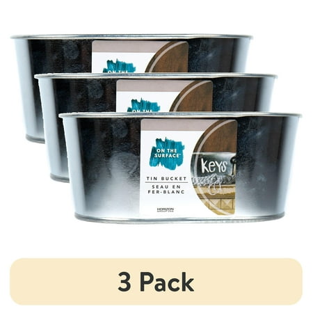 (3 pack) On the Surface Oval Tin Silver Bucket, Small Galvanized Oval Metal Pail