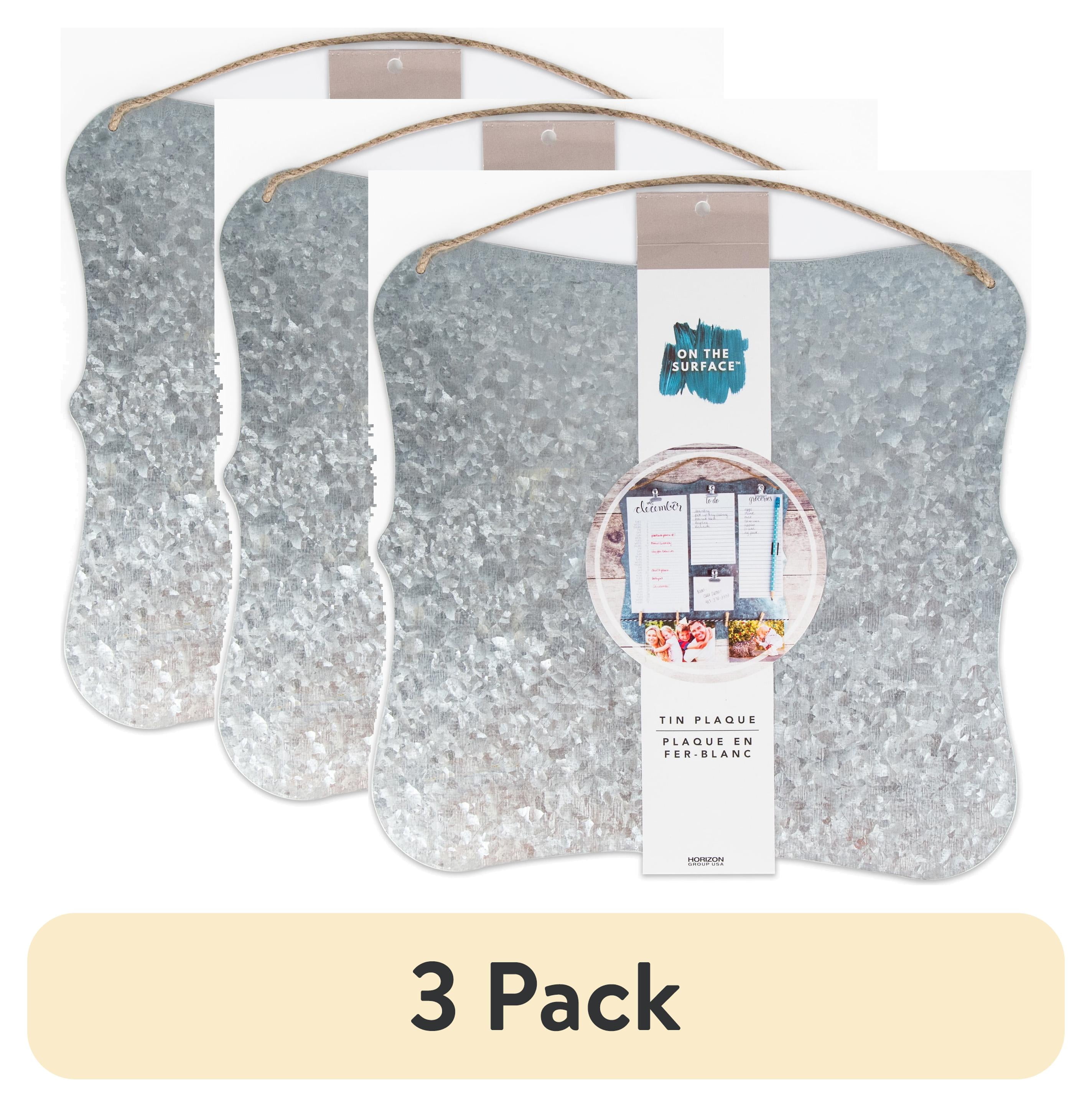 (3 pack) On the Surface Scallop Tin Wall Silver Plaque, Farmhouse Wall Décor, Galvanized Hanging Wall Sign