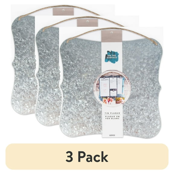 (3 pack) On the Surface Scallop Tin Wall Silver Plaque, Farmhouse Wall Décor, Galvanized Hanging Wall Sign
