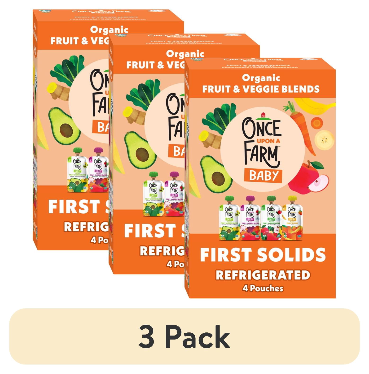 (3 pack) Once Upon a Farm Organic Refrigerated Baby Food Fruit & Veggie Blends Starting Solids Variety Pack, 3.2oz Pouch (4 Pack)