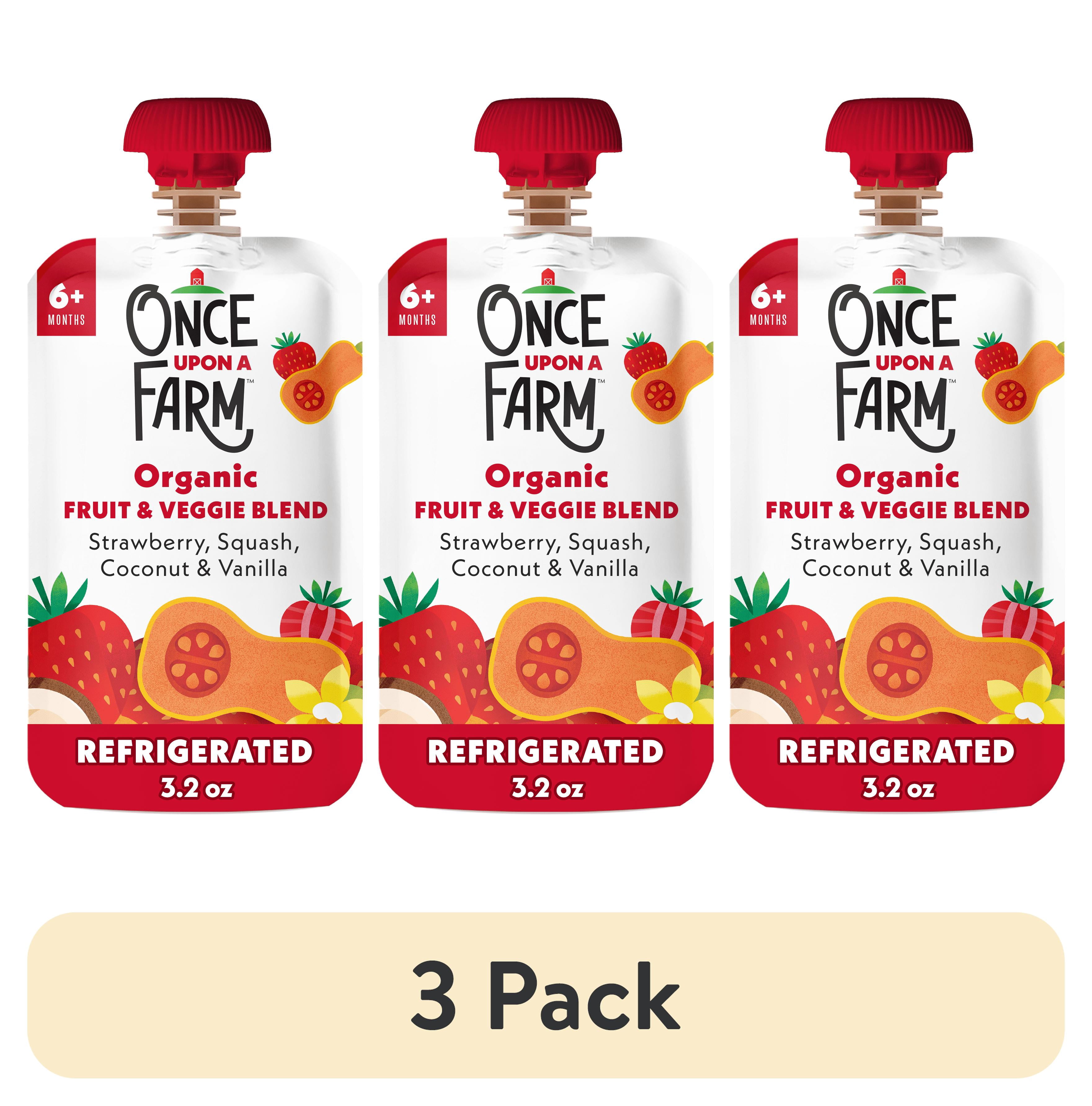 (3 pack) Once Upon a Farm Organic Refrigerated Baby Food Fruit & Veggie Blend Strawberry, Squash, Coconut & Vanilla, 3.2oz Pouch