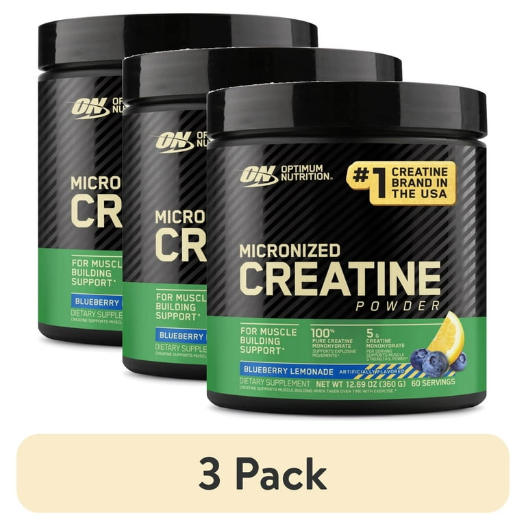(3 pack) Optimum Nutrition Blueberry Lemonade Micronized Creatine Powder,  60 Servings