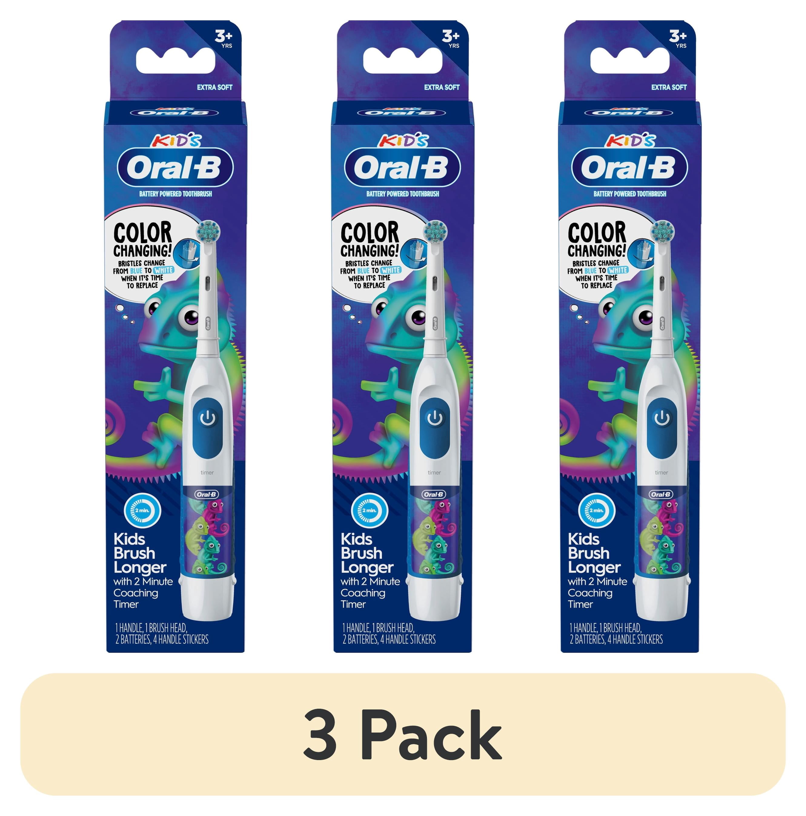 (3 pack) Oral‑B Battery Powered Kids Toothbrush with Color‑Changing Compact Bristles, Ages 3+