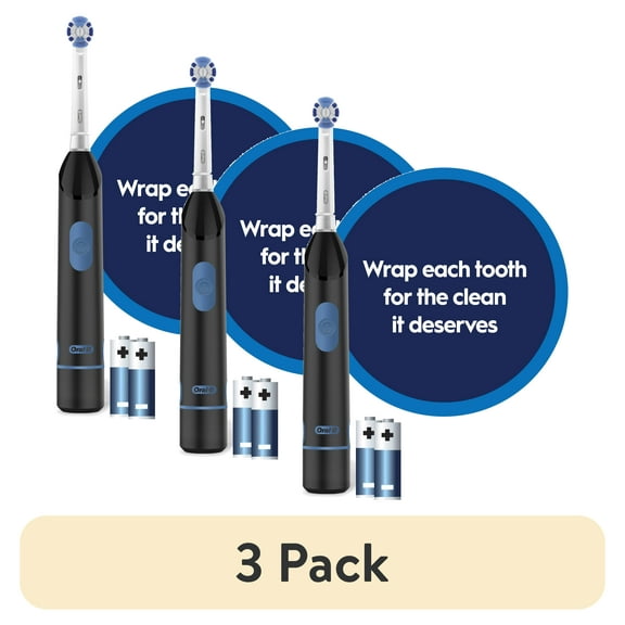 (3 pack) Oral-B Toothbrush, Easy Clean Compact Head Battery Powered Electric Toothbrush, Black, for Adults and Children 3+