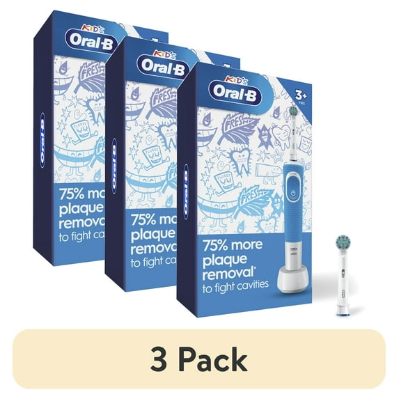 (3 pack) Oral-B Kids Electric Toothbrush with Sensitive Compact Brush Head and Timer, Ages 3+