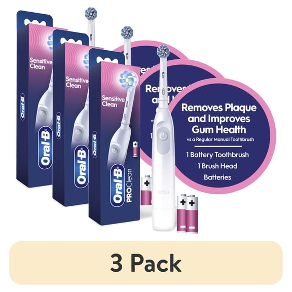 (3 pack) Oral-B Toothbrush, Pro 100 Gum Care, Battery Powered Toothbrush, White