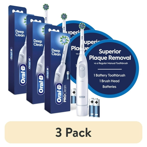 (3 pack) Oral-B Toothbrush, Pro 100 Precision Clean, Battery Power Toothbrush, White
