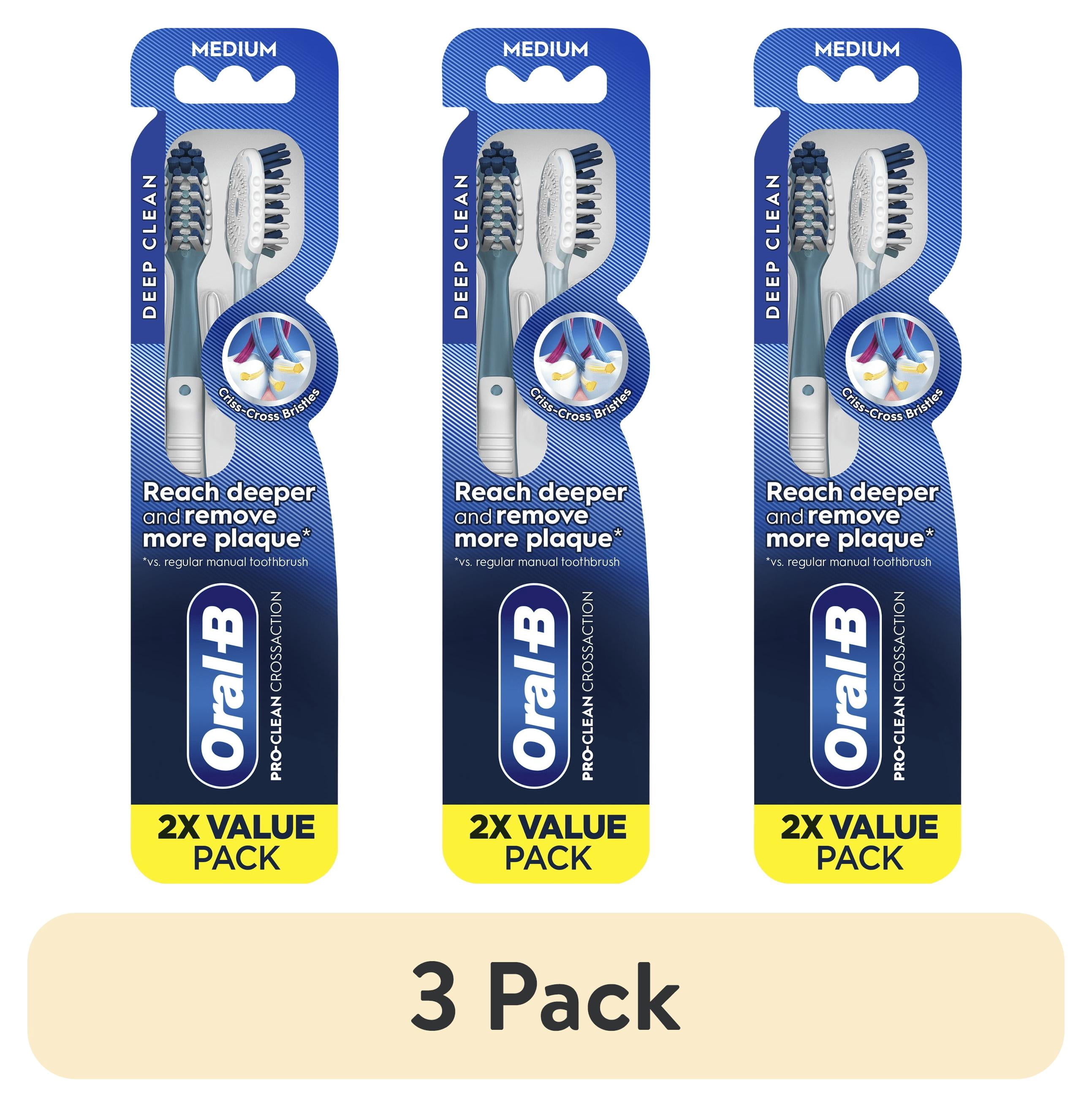 (3 pack) Oral-B Toothbrush Pro Clean Cross Action, Deep Plaque Removal, Medium, 2 Count