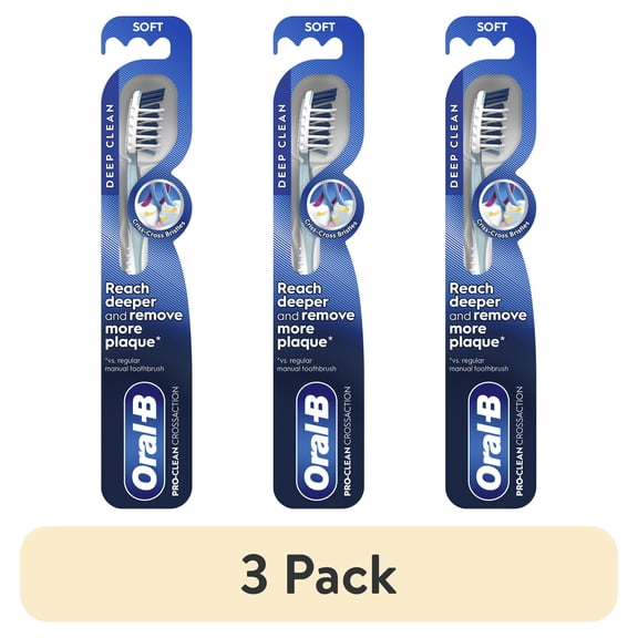 (3 pack) Oral-B Toothbrush Pro Clean CrossAction, Deep Plaque Removal, Soft, 1 Count