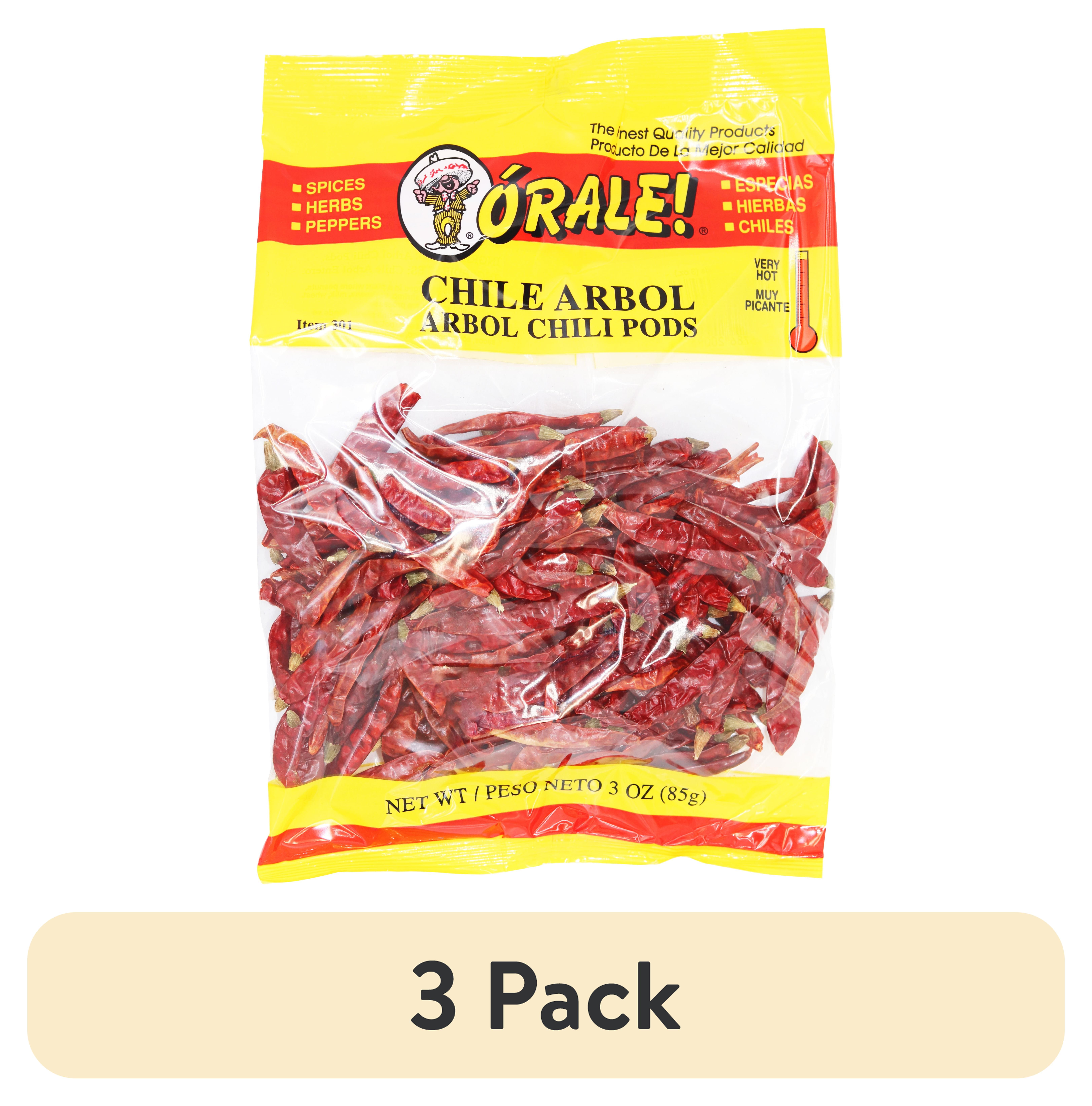 (3 pack) Orale Very Hot Arbol Chili Pods, 3 oz