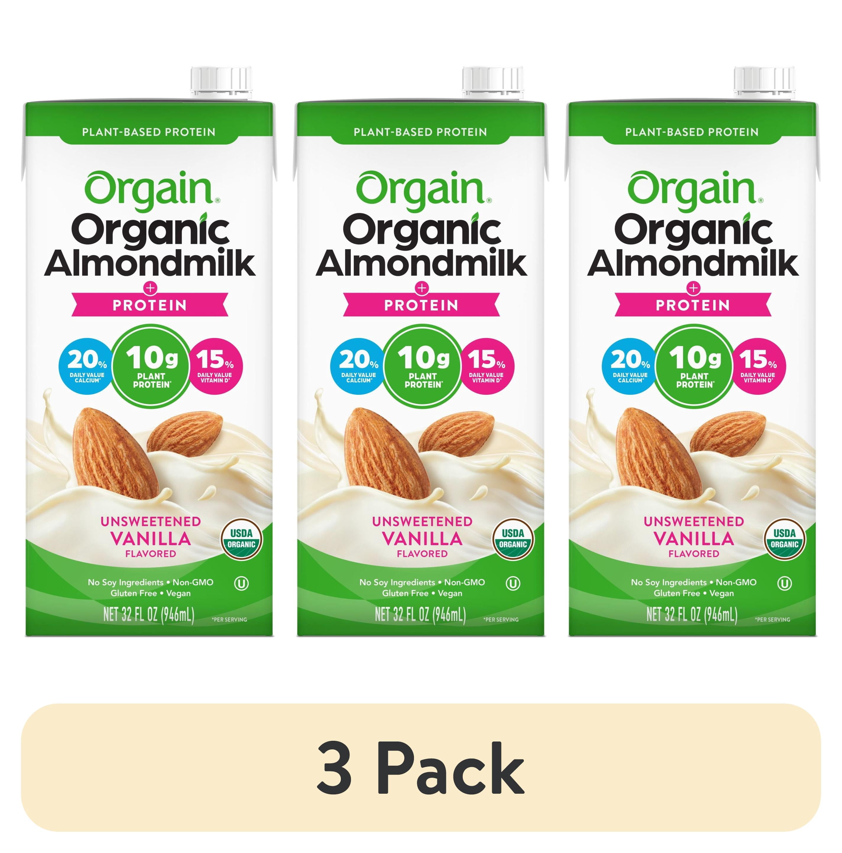 (3 pack) Orgain Organic 10g Plant Based Protein Almondmilk, Unsweetened Vanilla 32oz, 1ct