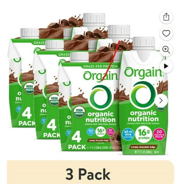 (3 pack) Orgain Organic Nutritional 16g Grass Fed Protein Shake Drink, Creamy Chocolate Fudge 11oz, 4ct