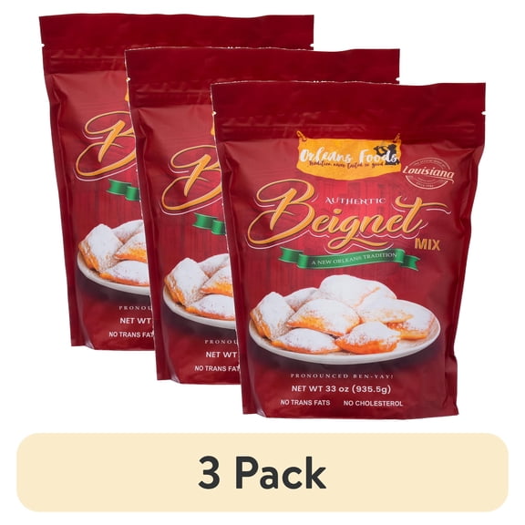 (3 pack) Orleans Foods, Authentic Beignet Mix, 33 oz (935.5 Grams), No Trans Fats, No Cholesterol