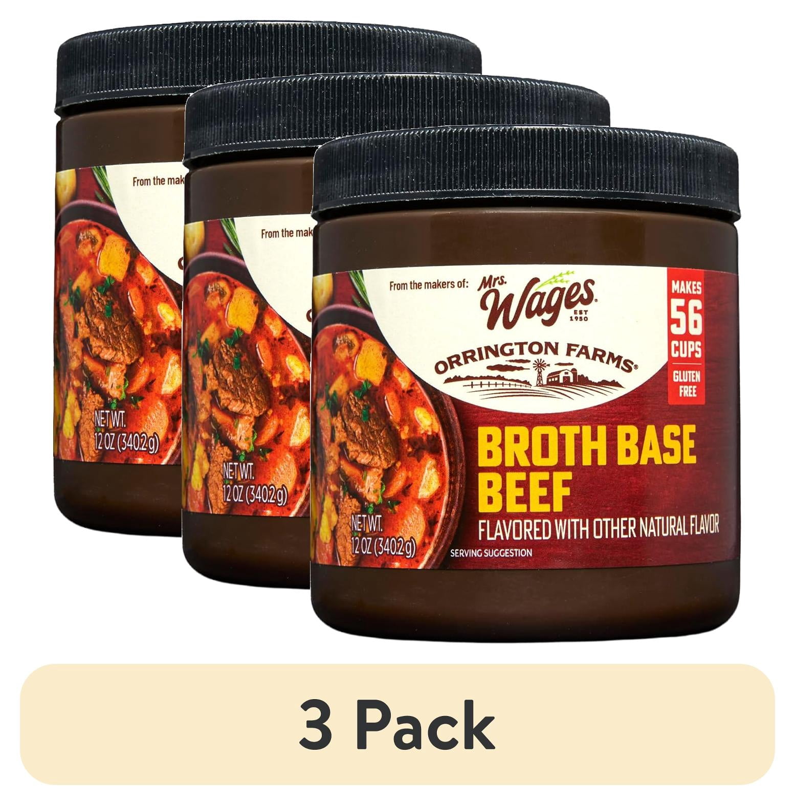 (3 pack) Mrs. Wages & Orrington Farms Beef Broth Base, Granulated Bouillon Seasoning, 12 oz Jar