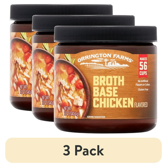 (3 pack) Orrington Farms Chicken Flavored Broth Base & Seasoning, Ready-To-Use, Chicken Bouillon Powder Concentrate, Versatile Usage, Season-To-Taste, Easy-To-Store, 12 oz Jar (Pack of 1)