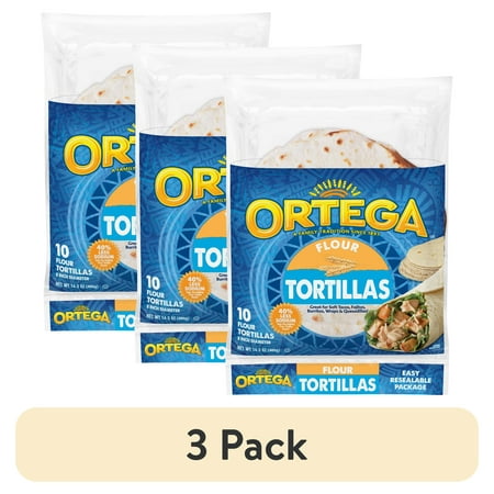 (3 pack) Ortega Flour Tortillas, Kosher, 10 Count, 14.3 oz