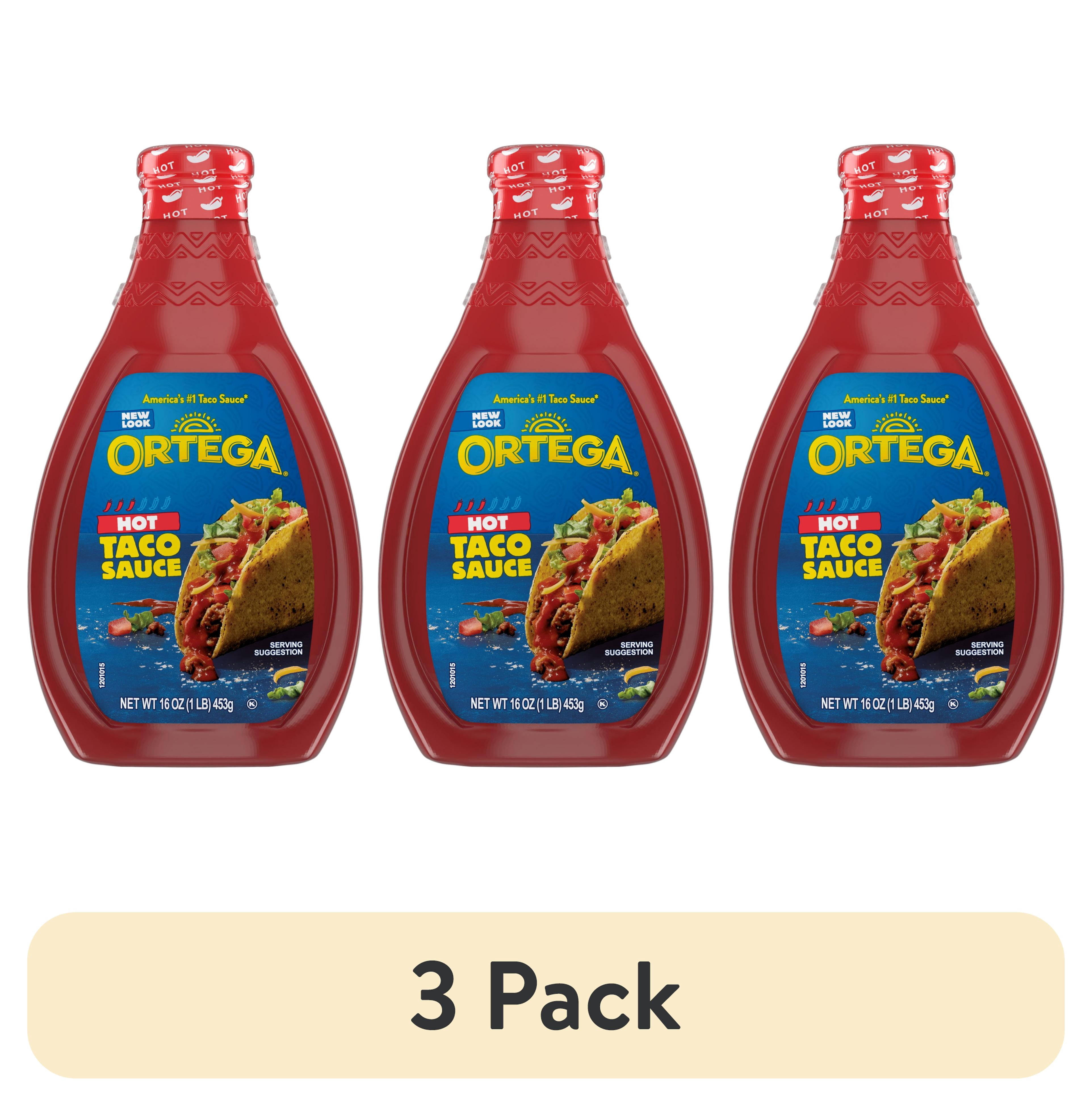 (3 pack) Ortega Original Thick and Smooth Hot Taco and Enchilada Chili Sauce, Kosher, 16 oz Bottle