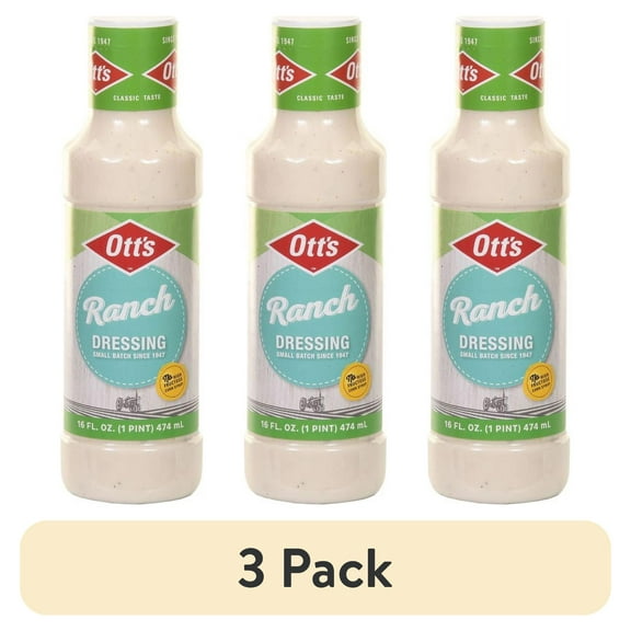 (3 pack) Ott's Ranch Salad Dressing & Dip, 16 fl oz Bottle